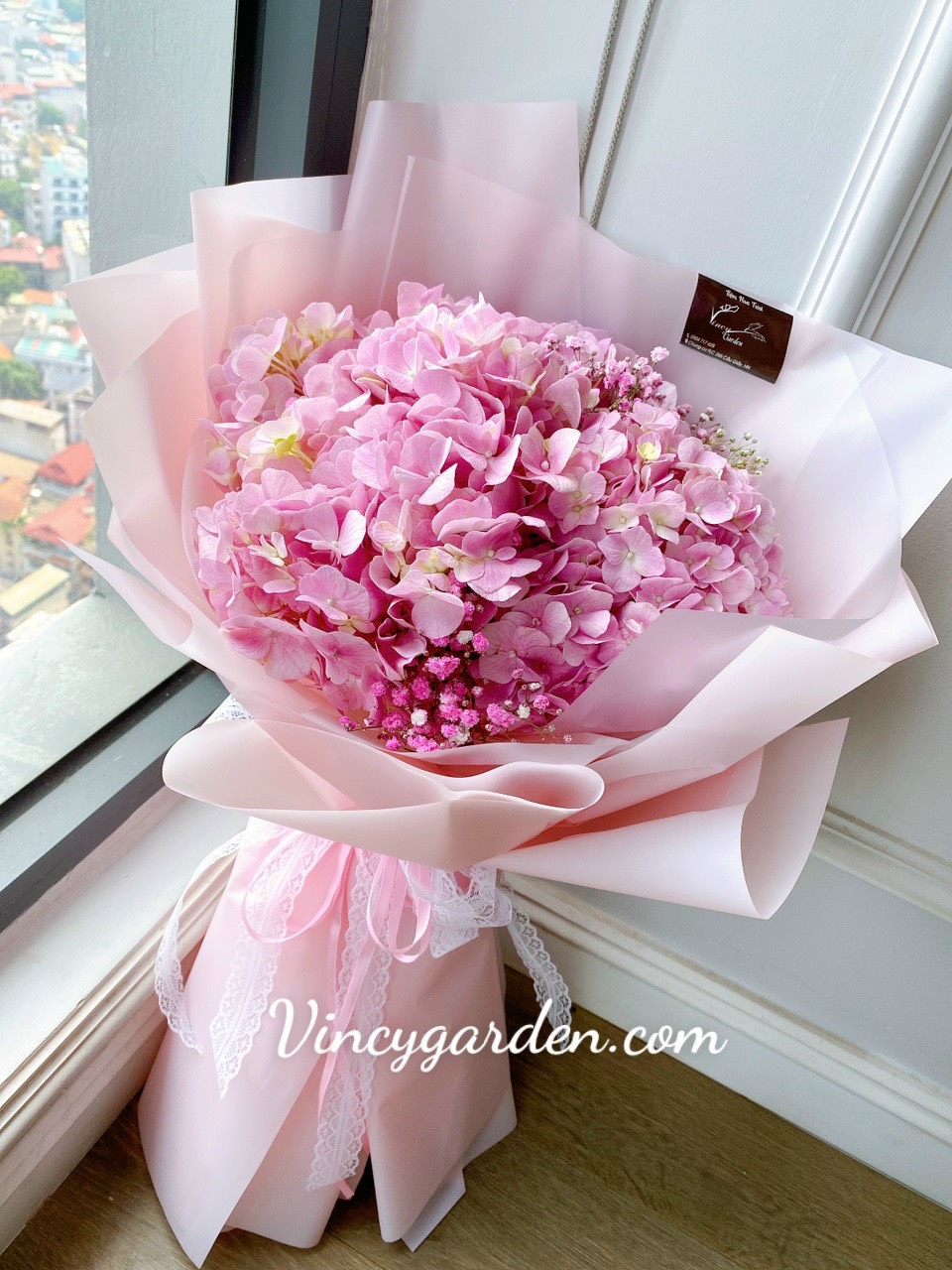 Bó hoa cẩm tú cầu hồng phấn ngọt ngào