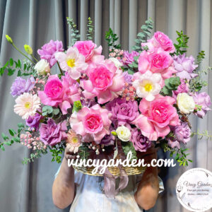 Giỏ hoa tím hồng tặng mẹ, hoa chúc mừng ngày của mẹ_GHTM