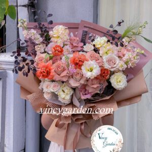 Bó hoa hồng capuchino ngọt ngào mix tulip cam rực rỡ_BHCP1