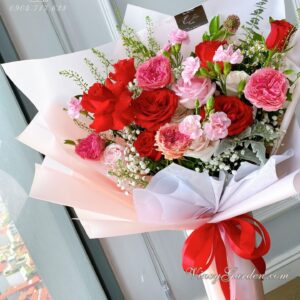 Bó hoa sinh nhật màu hồng đỏ rực rỡ-BH43