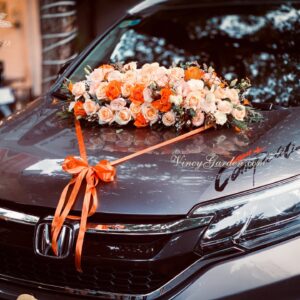 Hoa xe cưới đẹp tone cam nổi bật_HC11