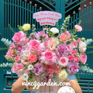 Giỏ hoa tặng sinh nhật màu tím hồng_GHTH