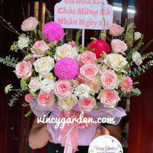 Giỏ hoa xinh chúc mừng ngày phụ nữ, hoa tặng vợ, tặng mẹ_GHH5