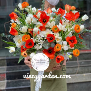 Giỏ hoa tulip cam cao cấp_Giỏ hoa sang trọng tặng đối tác_Giỏ hoa vip tặng sinh nhật tại Hà Nội_GM02