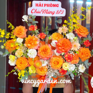 Giỏ hoa màu cam rực rỡ toả nắng_GHC1
