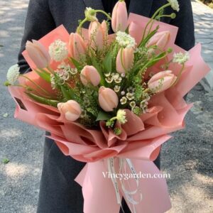 Bó hoa tulip hồng kem đẹp mê mẩn _BH68