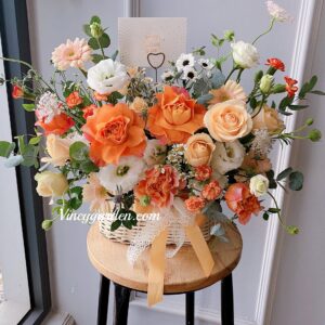 Giỏ mây hoa mùa thu vàng_GH15