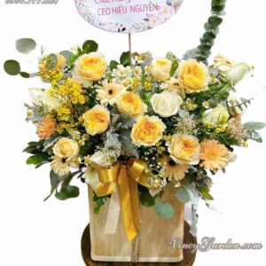 Lẵng hoa hồng nhập khẩu màu vàng đẹp dịu dàng_LH03
