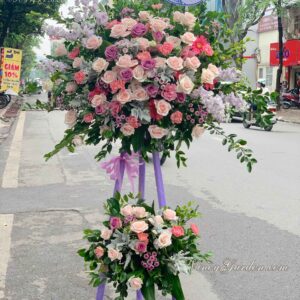Kệ hoa khai trương 2 tầng màu hồng tím_HKT07