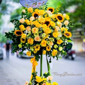 Kệ hoa 2 tầng khai trương chúc mừng màu vàng_HKT06