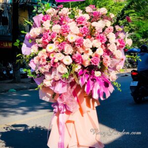 Kệ hoa khai trương cao cấp màu hồng chân nơ_HKT04