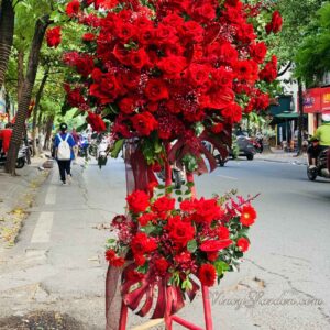Kệ hoa khai trương 2 tầng màu đỏ sang trọng nổi bật_HKT03