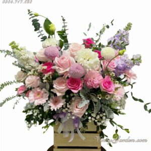 Lẵng hoa xinh xắn màu hồng_LH14