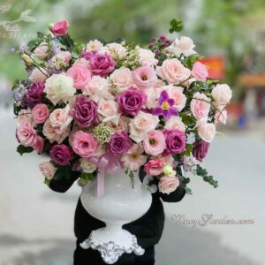 Bình hoa composit tone hồng tím sang trọng_BH02
