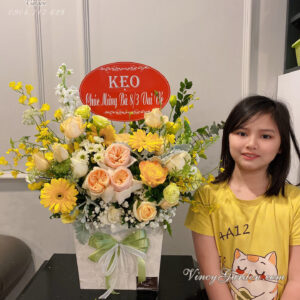 Lẵng hoa chúc mừng tone vàng rực rỡ_LH23